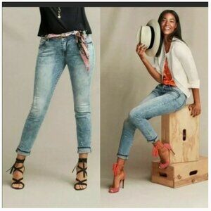 Cabi Cinch Skinny Jeans Style #5492 Distressed Bleach Splatter Blue Size 12